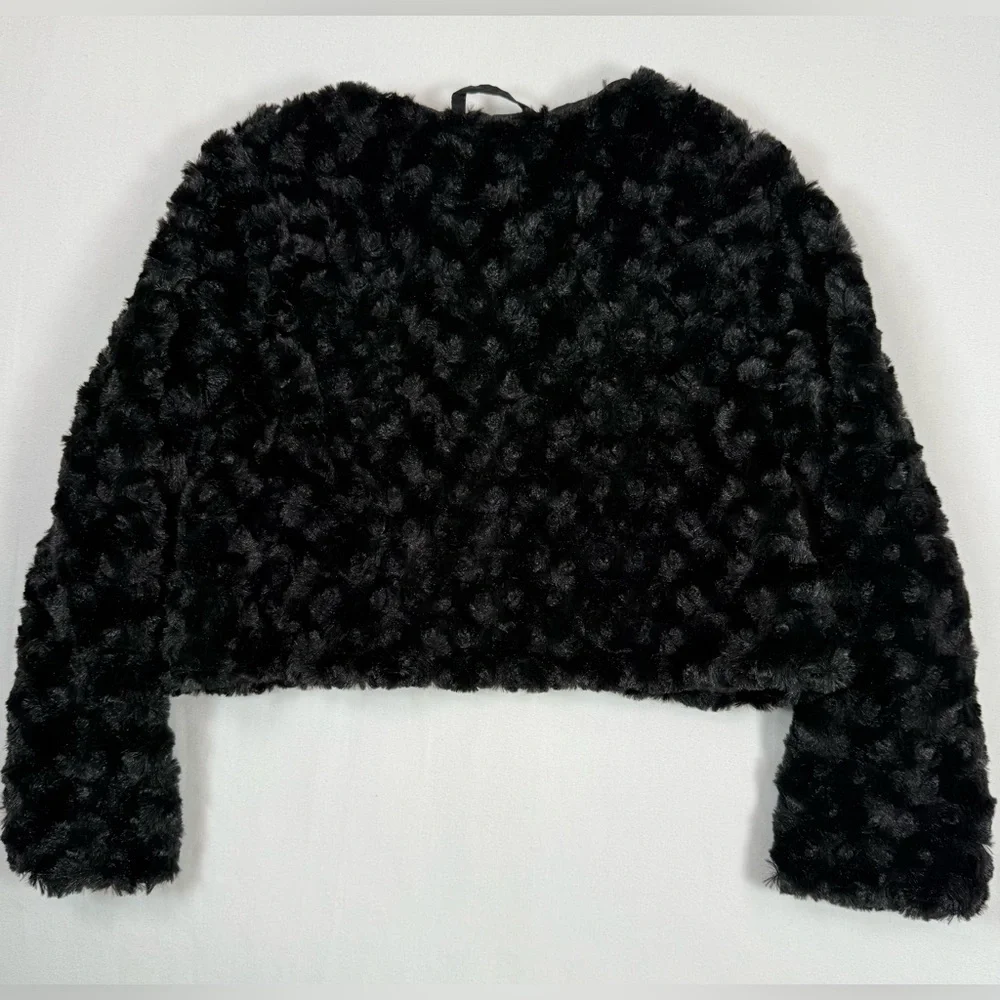 GYMBOREE Girls Faux Fur Cropped Jacket 4T-5T‎ Black Furry Plush Dressy Holiday